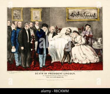 La morte del Presidente Lincoln, a Washington, DC, 15 aprile 1865, pub. 1865 (Litografia a colori) creatore: Scuola Americana (XIX secolo). Foto Stock