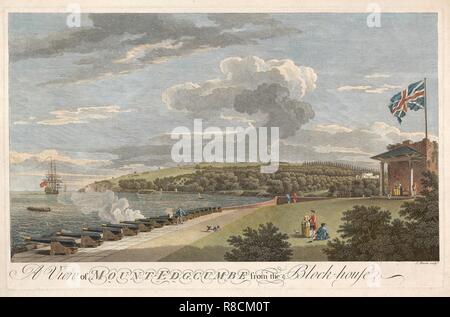 Una vista di Mount Edgcumbe dal blocco House pub. 1755. Creatore: Samuel Scott (1701 - 1772) dopo; George Lambert (1700 - 1765) dopo;. Foto Stock