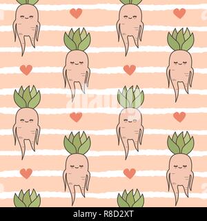 Carino grazioso cartoon mandrake radici perfetta illustrazione vettoriale sfondo pattern Illustrazione Vettoriale