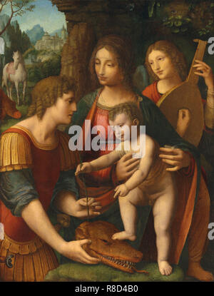 La Madonna con Bambino e San Giorgio e un angelo, del XVI secolo. Foto Stock