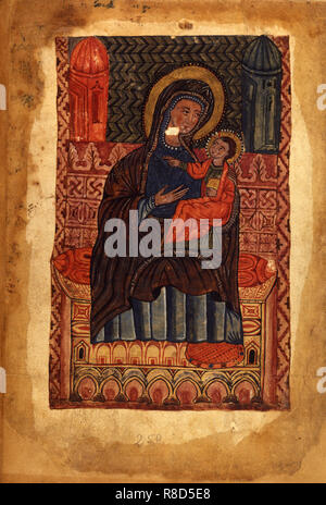 Madre di Dio e del bambino (manoscritto dal Vangelo Matenadaran), 1378. Foto Stock