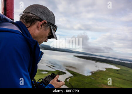 La presa è un grande serbatoio visto qui da un inizio di mattina giro in MONGOLFIERA - San Miguel De Allende, Messico Foto Stock