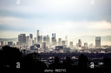 Centro di Los Angeles visto da Beverly Hills Foto Stock