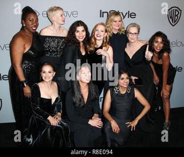 BEVERLY HILLS, Los Angeles, CA, Stati Uniti d'America - 07 gennaio: Tarana Burke, Michelle Williams, America Ferrera, Jessica Chastain, Amy Poehler, Meryl Streep, Kerry Washington, Natalie Portman, Ai-jen Poo, Saru Jayaraman al 2018 InStyle e Warner Bros Foto Golden Globe Awards After Party tenuto presso il Beverly Hilton Hotel il 7 gennaio 2018 in Beverly Hills Los Angeles, California, Stati Uniti. (Foto di Xavier COLLIN/Image Press Agency) Foto Stock