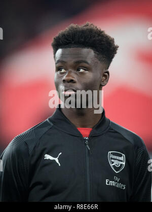 Bukayo Saka di Arsenal durante la UEFA Europa League match tra Arsenal e FK Qarabag presso l'Emirates Stadium di Londra, Inghilterra il 13 dicembre 2018 Foto Stock