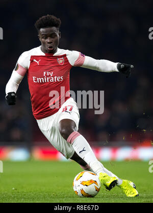 Bukayo Saka di Arsenal durante la UEFA Europa League match tra Arsenal e FK Qarabag presso l'Emirates Stadium di Londra, Inghilterra il 13 dicembre 2018 Foto Stock