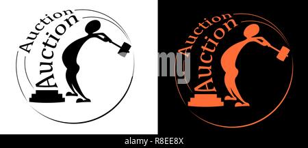 Silhouette di un uomo con un martello il logo tipografia per le aste Illustrazione Vettoriale