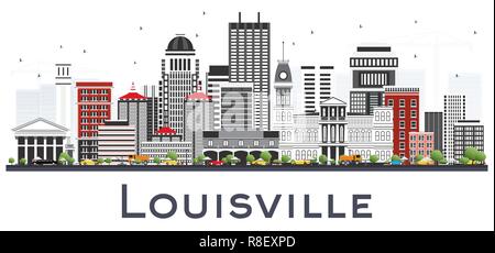 Louisville Kentucky USA dello skyline della città con edifici grigi isolati su bianco. Illustrazione Vettoriale. Viaggi di affari e turismo Concept. Illustrazione Vettoriale