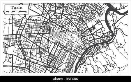 Torino Italia mappa della città in stile retrò. Mappa di contorno. Illustrazione Vettoriale. Illustrazione Vettoriale