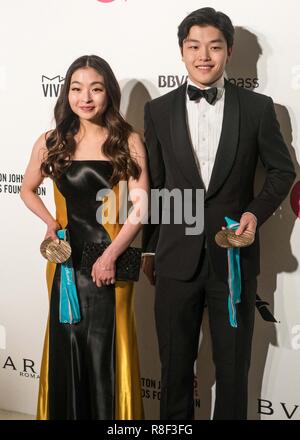 WEST HOLLYWOOD, Los Angeles, CA, Stati Uniti d'America - MARZO 04: Alex Shibutani, Maia Shibutani alla XXVI edizione di Elton John AIDS Foundation's Academy Awards la visualizzazione delle parti tenutasi presso la città di West Hollywood Park il 4 marzo 2018 in West Hollywood, Los Angeles, California, Stati Uniti. (Foto di Kenneth Chan/Image Press Agency) Foto Stock