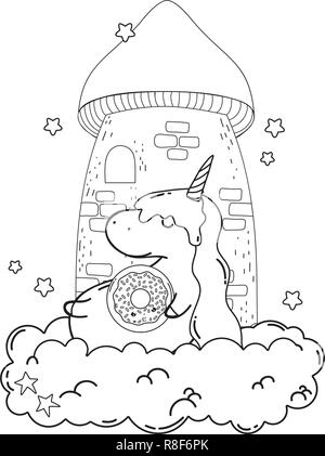 Carino unicorn con cookie kawaii carattere Illustrazione Vettoriale