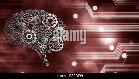 Cervello a costruire i denti di innovazione con idee e concetti,formazione,background aziendale Foto Stock