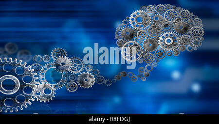 Cervello a costruire i denti di innovazione con idee e concetti,formazione,background aziendale Foto Stock