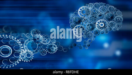 Cervello a costruire i denti di innovazione con idee e concetti,formazione,background aziendale Foto Stock