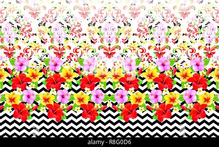 Seamless rosso e rosa flowes in illustrazione , floral seamless con backround a zig-zag, flowes isolato e a zigzag Foto Stock