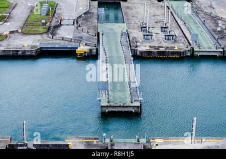 I dettagli della costruzione del Canale di Panama nuove serrature in Agua Clara Visitor Center Foto Stock