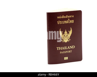 Copertina del passaporto della Thailandia, identificazione cittadino isolato su sfondo bianco. Foto Stock