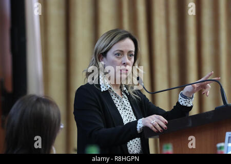 Dicembre 15, 2018 - 15-12-2018 centro congressi della Stazione Marittima di Napoli - Italia.Policy.La presentazione del nuovo partito chiamato South protagonista.Nella foto: l'ex ministro e leader della lingua italiana legge fratelli d'Italia. Giorgia Meloni Credito: Fabio Sasso/ZUMA filo/Alamy Live News Foto Stock