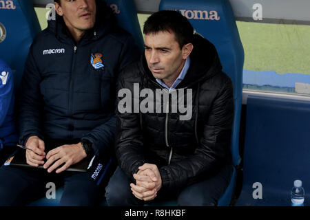 Getafe, Madrid, Spagna. 15 Dic, 2018. Real Sociedad allenatore Asier Garitano visto prima La Liga partita di calcio tra Getafe CF e Real Sociedad al Coliseum Alfonso Perez a Getafe, Spagna. Credito: Legan P. macis/SOPA Immagini/ZUMA filo/Alamy Live News Foto Stock