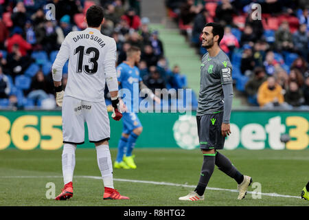 Getafe CF del David di Soria e Real Sociedad di Juan Miguel Jimenez sono visto in azione durante la Liga partita di calcio tra Getafe CF e Real Sociedad al Coliseum Alfonso Perez a Getafe, Spagna. ( Il punteggio finale; Getafe CF 1:0 Real Sociedad ) Foto Stock