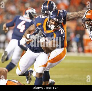 Denver, Colorado, Stati Uniti d'America. 15 Dic, 2018. Broncos RB ROYCE FREEMAN, centro corre per un prodotto resistente yardage durante la 1a. Mezza a Broncos Stadium at Mile High sabato sera. Il Browns battere i Broncos 17-16. Credito: Hector Acevedo/ZUMA filo/Alamy Live News Foto Stock