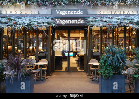 Il tradizionale ristorante francese Vagenende decorato per il Natale. Si trova vicino alla boulevard Saint Germain a Parigi, Francia. Foto Stock