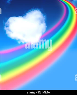 Arcobaleno e il cuore da nubi nel cielo blu Foto Stock