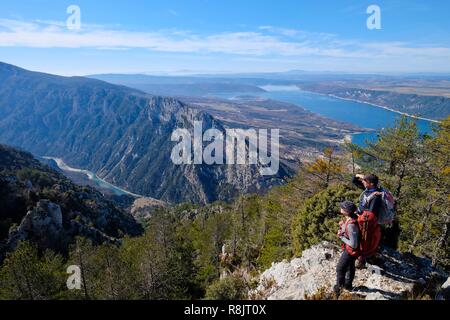 Francia, Alpes de Haute-Provence, La Palud sur Verdon, lago di Sainte-Croix e Verdon Canyon visto da Plein Voir pass Foto Stock