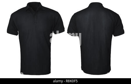 Blank Polo shirt mock up modello, vista anteriore e posteriore, isolato su bianco, pianura black t-shirt mockup. Polo tee design presentazione per la stampa. Foto Stock