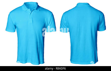 Blank Polo shirt mock up modello, vista anteriore e posteriore, isolato su bianco, pianura blu t-shirt mockup. Polo tee design presentazione per la stampa. Foto Stock