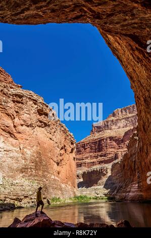 Stati Uniti, Arizona, il Parco Nazionale del Grand Canyon, rafting lungo il fiume Colorado tra Lee traghetto vicino a pagina e Phantom Ranch, Grotta Rossa, sulla Scogliera Vermillion Foto Stock