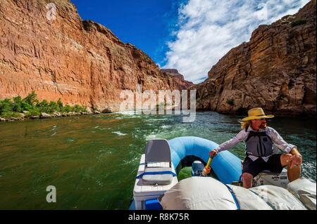 Stati Uniti, Arizona, il Parco Nazionale del Grand Canyon, rafting lungo il fiume Colorado tra Lee traghetto vicino a pagina e Phantom Ranch, sulla Scogliera Vermillion Foto Stock