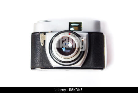 Vecchi Film fotocamera su sfondo bianco isolato Foto Stock