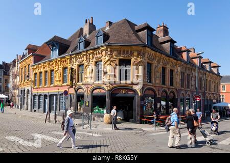 Francia, Nord, Lille, braderie di Lille, facciate di edifici su Louise de Bettignies square Foto Stock