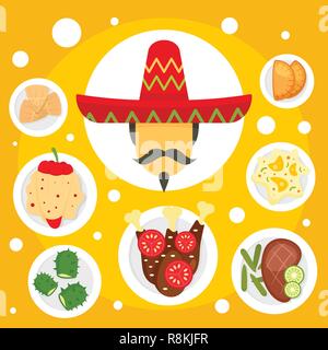 Uomo messicano tradizione alimentare concetto dello sfondo. Illustrazione piatto messicano di uomo tradizione alimentare il concetto di vettore sfondo per web design Illustrazione Vettoriale
