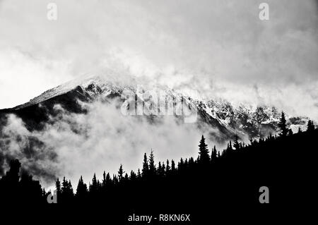 In inverno il paesaggio di montagna, polacco monti Tatra. Immagine in bianco e nero. Foto Stock