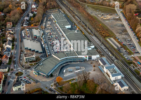 Vista aerea, ferroviaria edificio, centro commerciale City Center GmbH, Centro business al Nötten-Brüder-Wallstraße, stazione ferroviaria Soest, Soest, Soester Foto Stock