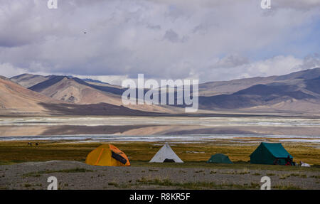 Camp su Tso Kar Lago, Ladakh, India Foto Stock