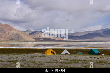 Camp su Tso Kar Lago, Ladakh, India Foto Stock