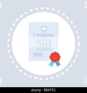 La forma medica documento certificato sanitario icona logo Servizio di medicina e salute concetto di simbolo flat Illustrazione Vettoriale