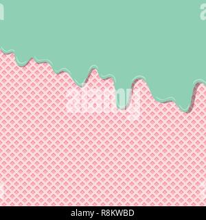 Il dolce succo di limone e menta aroma crema gelato strato texture fuso su wafer di fragola texture pattern di sfondo sfondo. vigorosi pastelli creativi e min Illustrazione Vettoriale