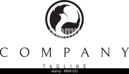 Logo astratto di una silhouette di un uccello con ali spiegate racchiusa in un cerchio. Illustrazione Vettoriale