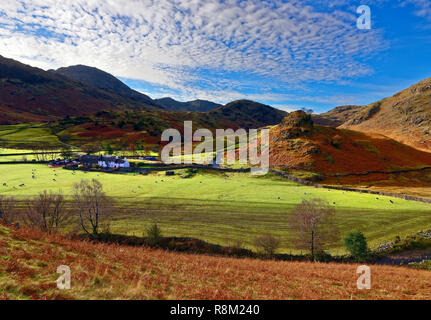 Un autunno autunno vista del Langdale Valley nel Lake District inglese. Foto Stock