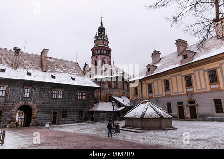 Vista invernale a Cesky Krumlov. Repubblica ceca. Foto Stock
