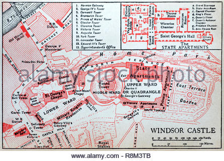 Il Castello di Windsor e piano piano, illustrazione dai primi anni del novecento Foto Stock