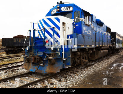 Grandi Laghi Ferrovia Centrale motore #397 nel treno cantiere in Owosso, Michigan Foto Stock