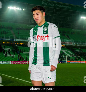 Groningen, Paesi Bassi. 16 dic 2018.FC Groningen - FC Emmen, Hitachi stadium, stagione 2018 / 2019, olandese Eredivisie, FC Groningen player Ritsu Doan deluso dopo la partita FC Groningen - FC Emmen Credito: Pro scatti/Alamy Live News Credito: Pro scatti/Alamy Live News Credito: Pro scatti/Alamy Live News Foto Stock