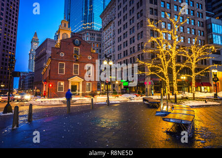 Boston old state house di notte Foto Stock