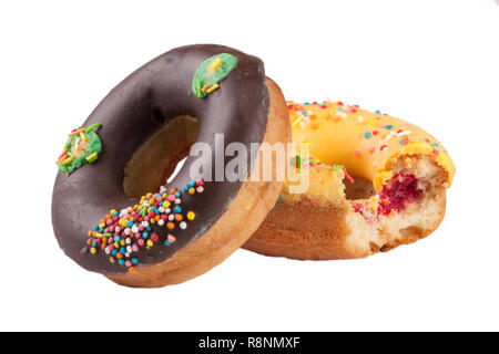 Due vetri ciambella con un morso isolati su sfondo bianco Foto Stock