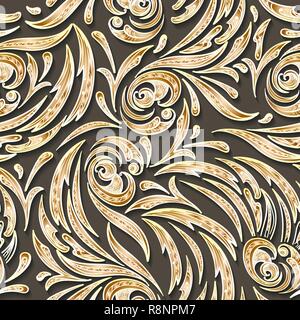 Abstract floral golden volute seamless pattern. Illustrazione Vettoriale. Illustrazione Vettoriale